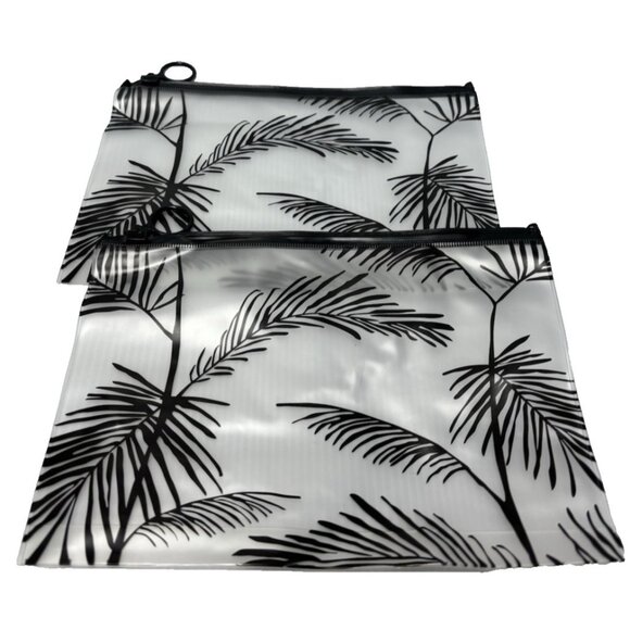 Tropical Holiday Palm Trees Clear Frosted Transparent PVC Makeup / Bikini Bags - Picture 3 of 6